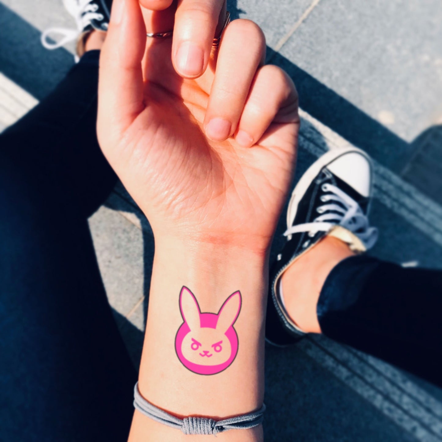 fake small d. va dva Color temporary tattoo sticker design idea on wrist