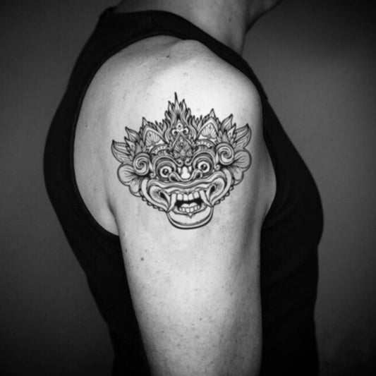 fake big balinese bali barong tribal temporary tattoo sticker design idea on upper arm