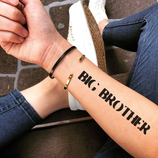 fake medium aaron hernandez big twin brother lettering temporary tattoo sticker design idea on forearm
