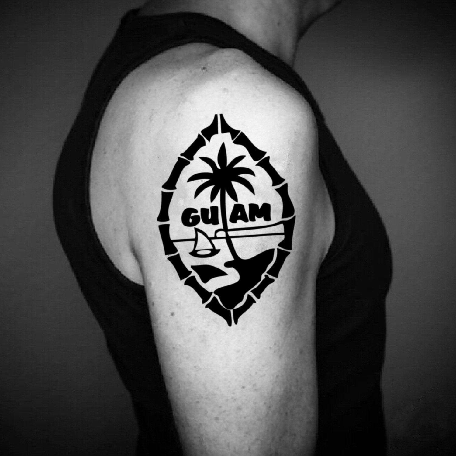 fake medium guam chamorro illustrative temporary tattoo sticker design idea on upper arm