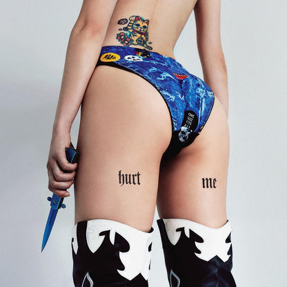 Medium Hurt Me hotties custom lettering temporary tattoo design idea on thigh - custom word name font writing characters calligraphy quote - OhMyTat