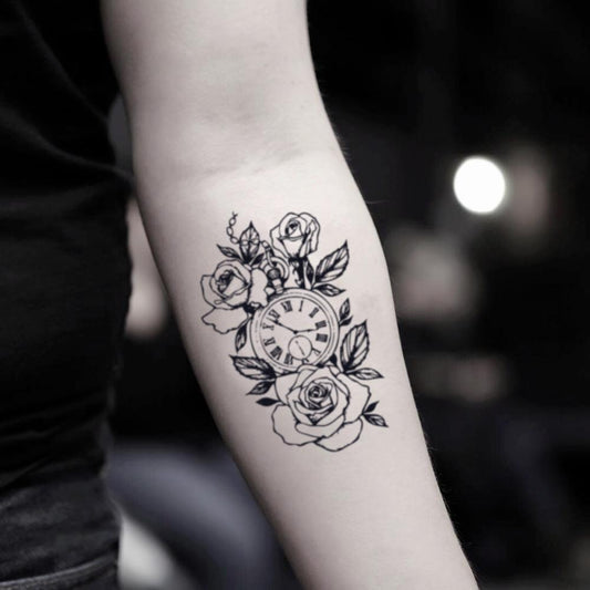 fake medium roman rose fob pocket time timeless clock flies heals all wounds is money machine piece timepiece memorial flower temporary tattoo sticker design idea on inner arm