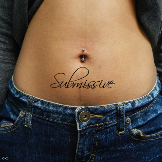 fake medium intimate submissive dom sub lower waist panty v line vag pelvic pelvis hip pubic bone area sexy vagina lettering groin temporary tattoo sticker design idea on female stomach