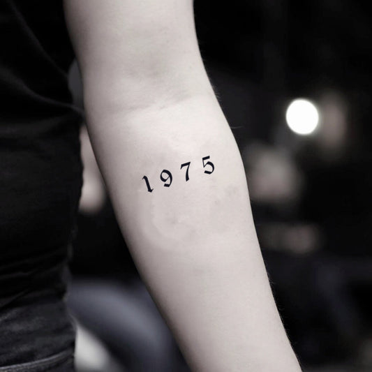 fake small 1975 lettering temporary tattoo sticker design idea on inner arm