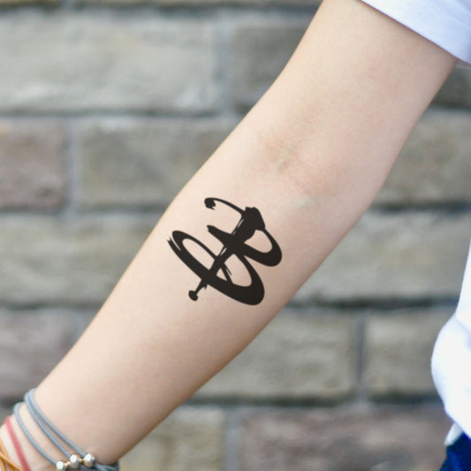 fake small buffy the vampire slayer letter b lettering temporary tattoo sticker design idea on inner arm
