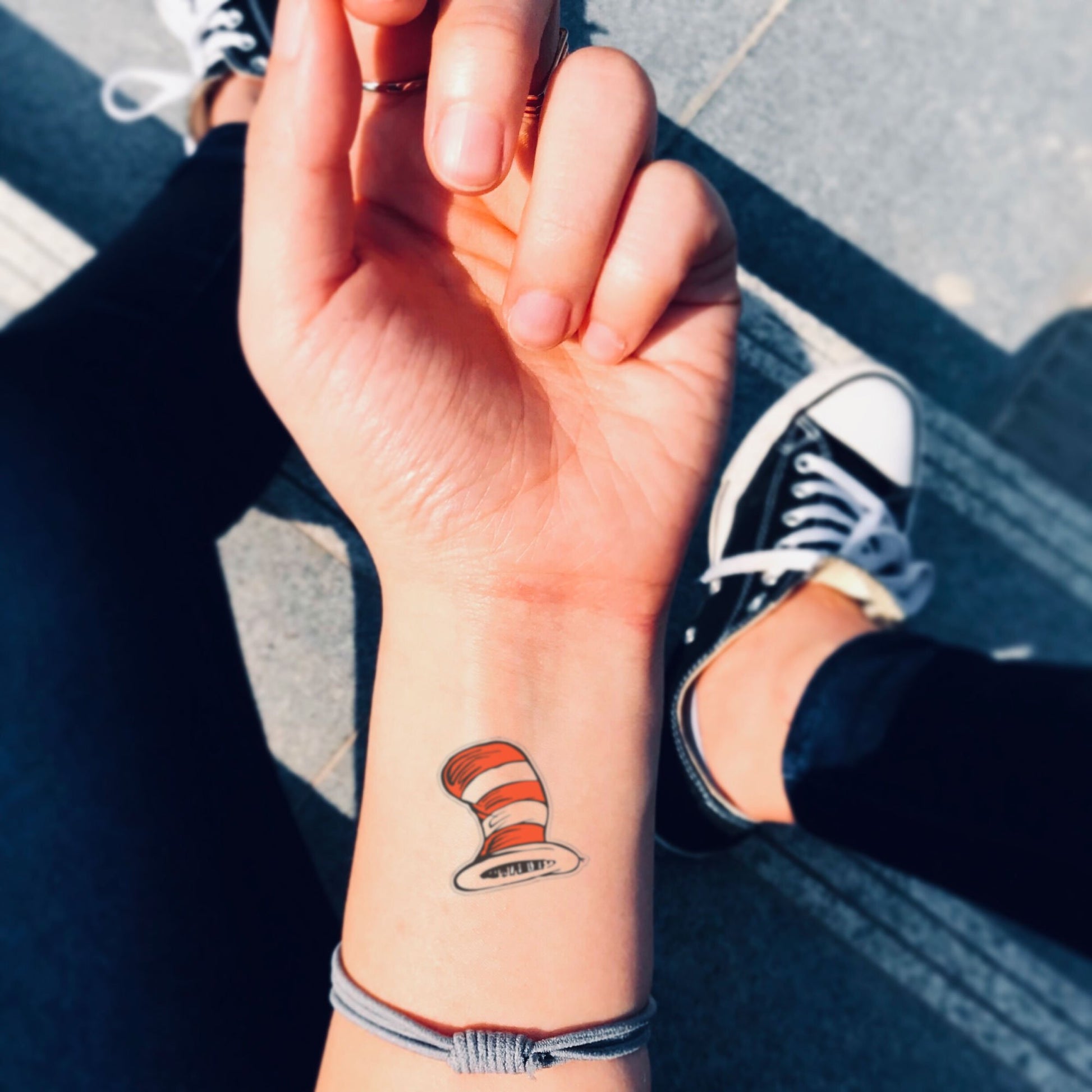 fake small dr. seuss Color temporary tattoo sticker design idea on wrist