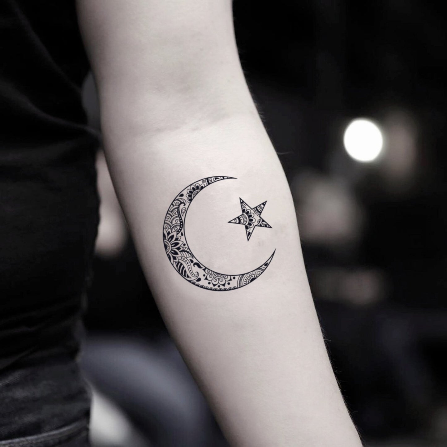 fake small muslim nature temporary tattoo sticker design idea on inner arm