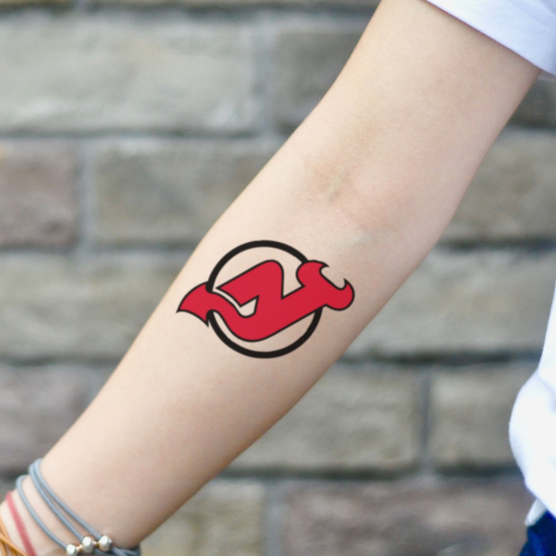 fake small new jersey nj devils color temporary tattoo sticker design idea on inner arm