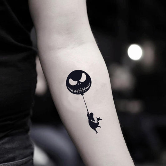 fake small nightmare before christmas jack and sally skellington skeleton tim burton cartoon temporary tattoo sticker design idea on inner arm