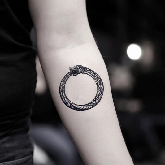 fake small ouroboros snake animal temporary tattoo sticker design idea on inner arm