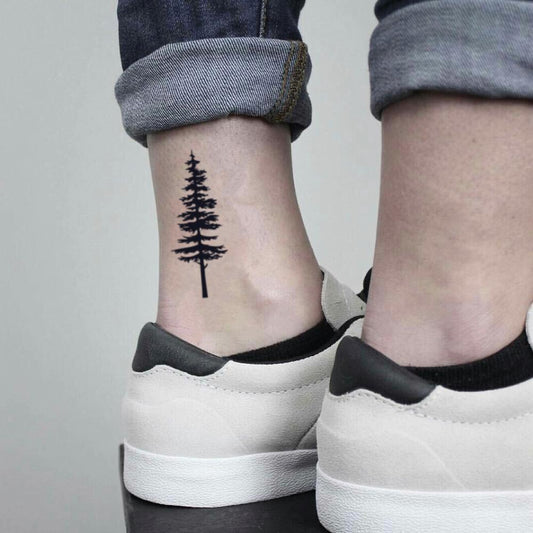 fake small tiny ponderosa redwood spruce pine tree cedar evergreen cypress douglas fir most common sequoia outdoor nature temporary tattoo sticker design idea on ankle