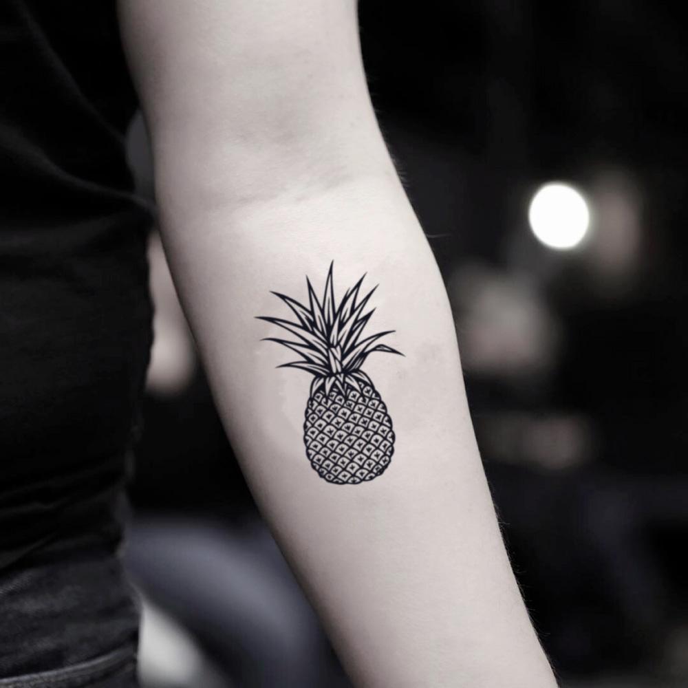 fake small pineapple food temporary tattoo sticker design idea on inner arm