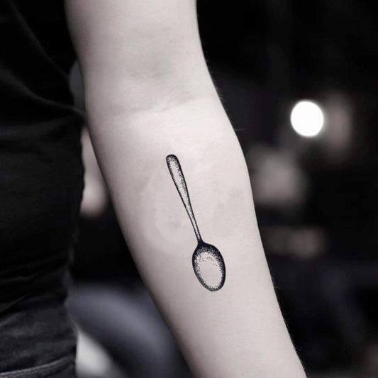fake small spoon illustrative temporary tattoo sticker design idea on inner arm