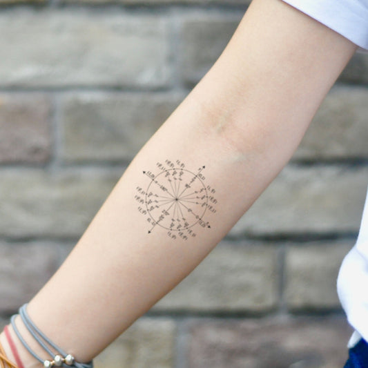 fake small unit circle math mathematics diagram useful ruler symbolic geometric temporary tattoo sticker design idea on inner arm