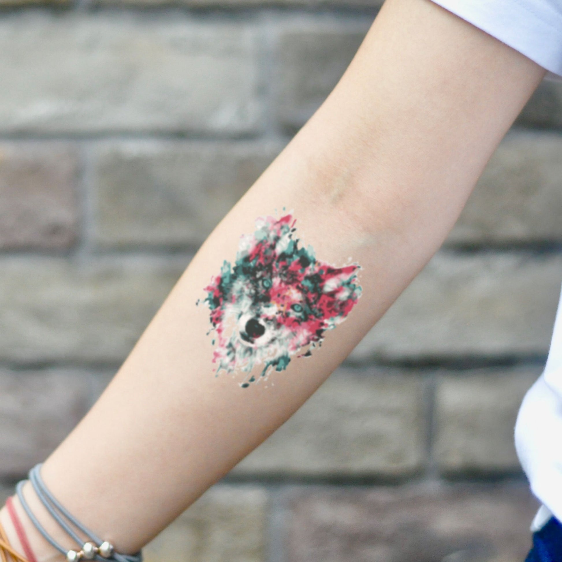 fake small wolf color for women animal temporary tattoo sticker design idea on inner arm