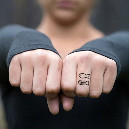fake tiny cute fish finger animal temporary tattoo sticker design idea on finger